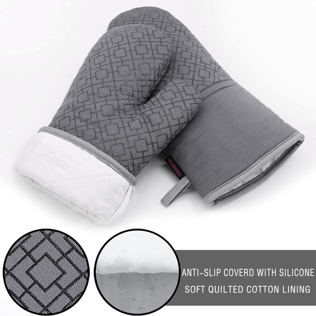 Oven Mitts and Pot Holders Sets 6pcs, Kitchen Oven Glove,High Heat Resistant 550 Degree Extra Long Oven Mitts and Potholders with Non-Slip Silicone Surface for Home Essentials (Grey) (Gray)